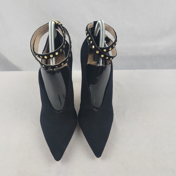Nordstrom Black Suede Studio genuine suede good studded ankle strap heels Sz 9.5 - Picture 2 of 6